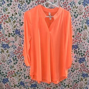 Women's Neon Coral Split-Neck Blouse - Unbranded